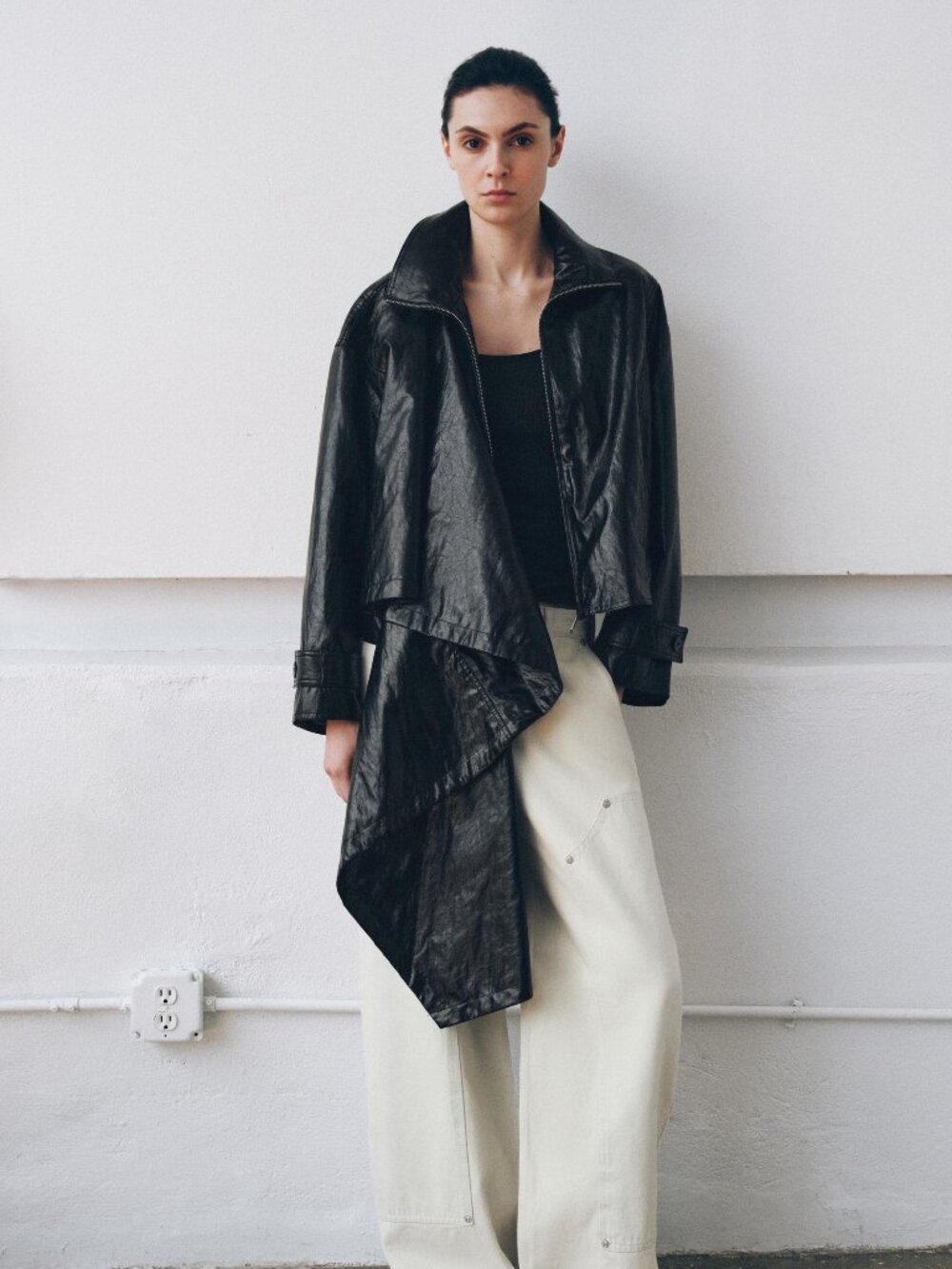 BNWT ZARA WOMEN FAUX LEATHER JACKET WITH SCARF ZW COLLECTION BLACK